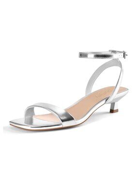 Kitten Heel Sandals Ankle Strap Square Open Toe Faux Leather Dress Wedding Shoes